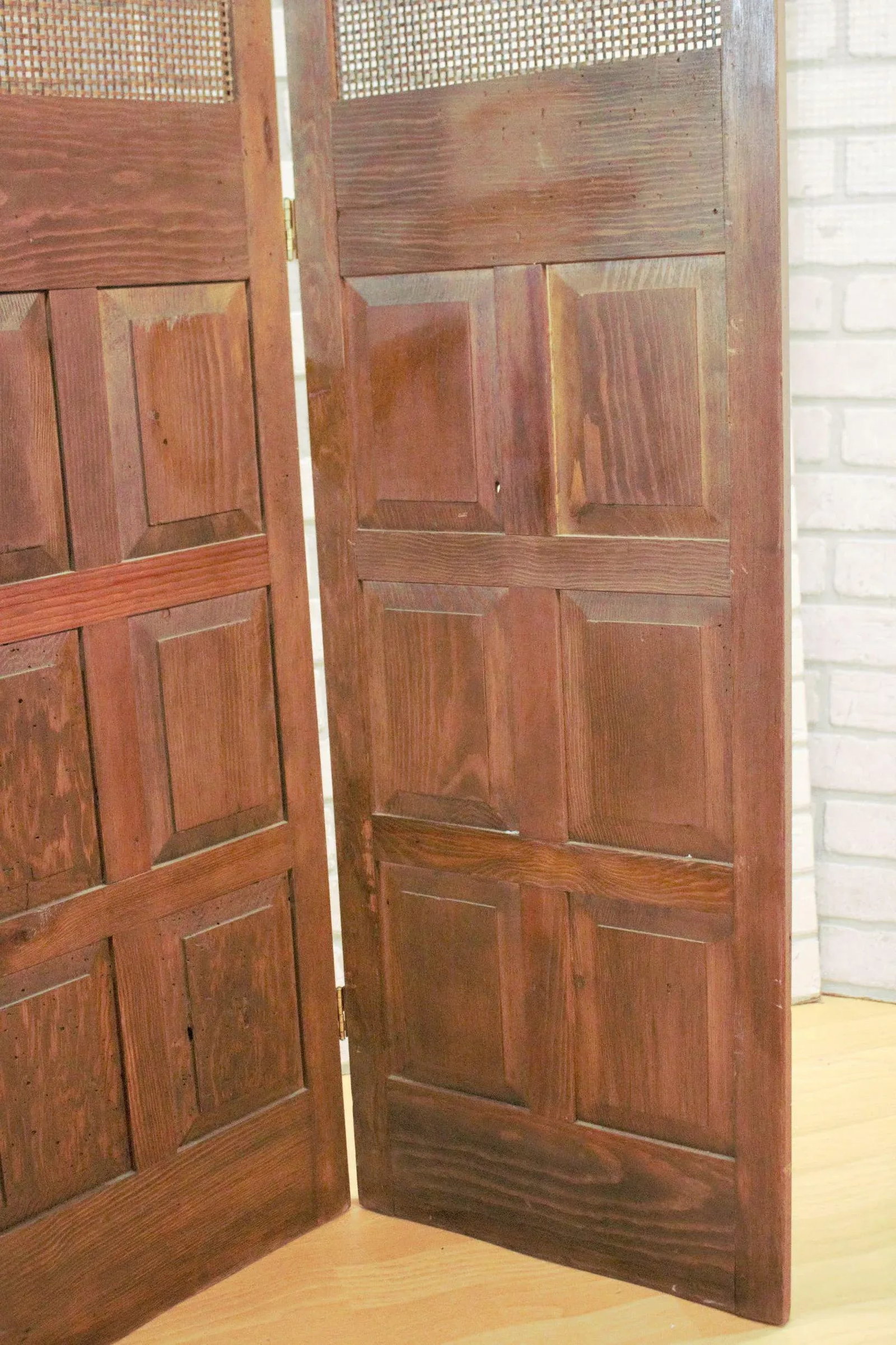 Mid Century Modern Wood and Rattan Room Divider Separator - 12