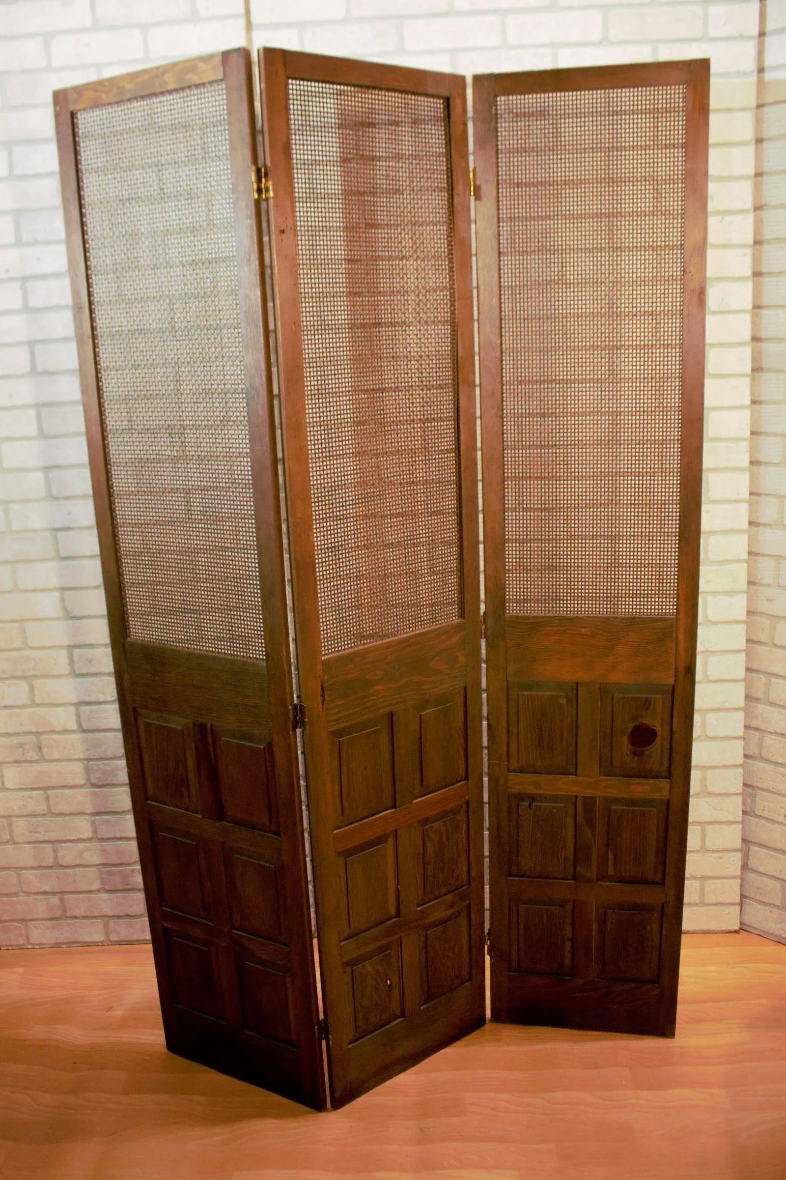 Mid Century Modern Wood and Rattan Room Divider Separator - 13