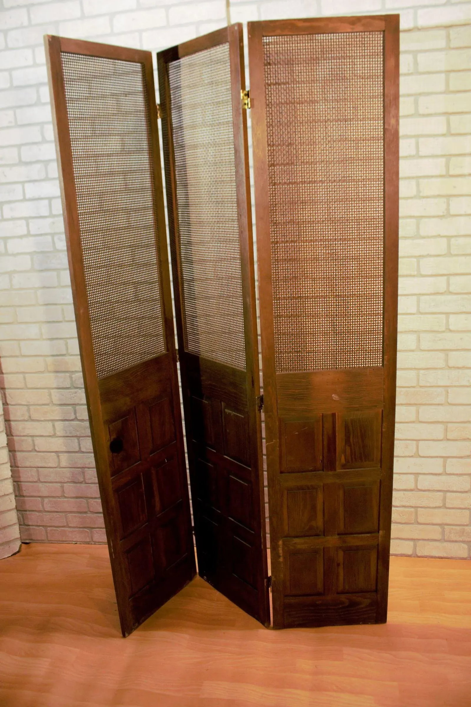 Mid Century Modern Wood and Rattan Room Divider Separator - 2