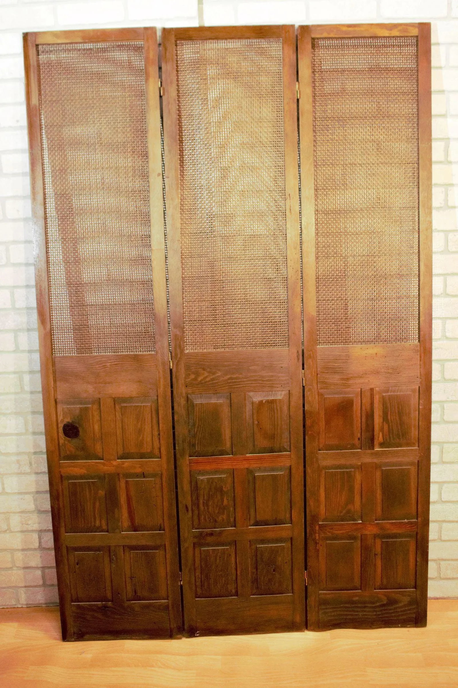 Mid Century Modern Wood and Rattan Room Divider Separator - 3