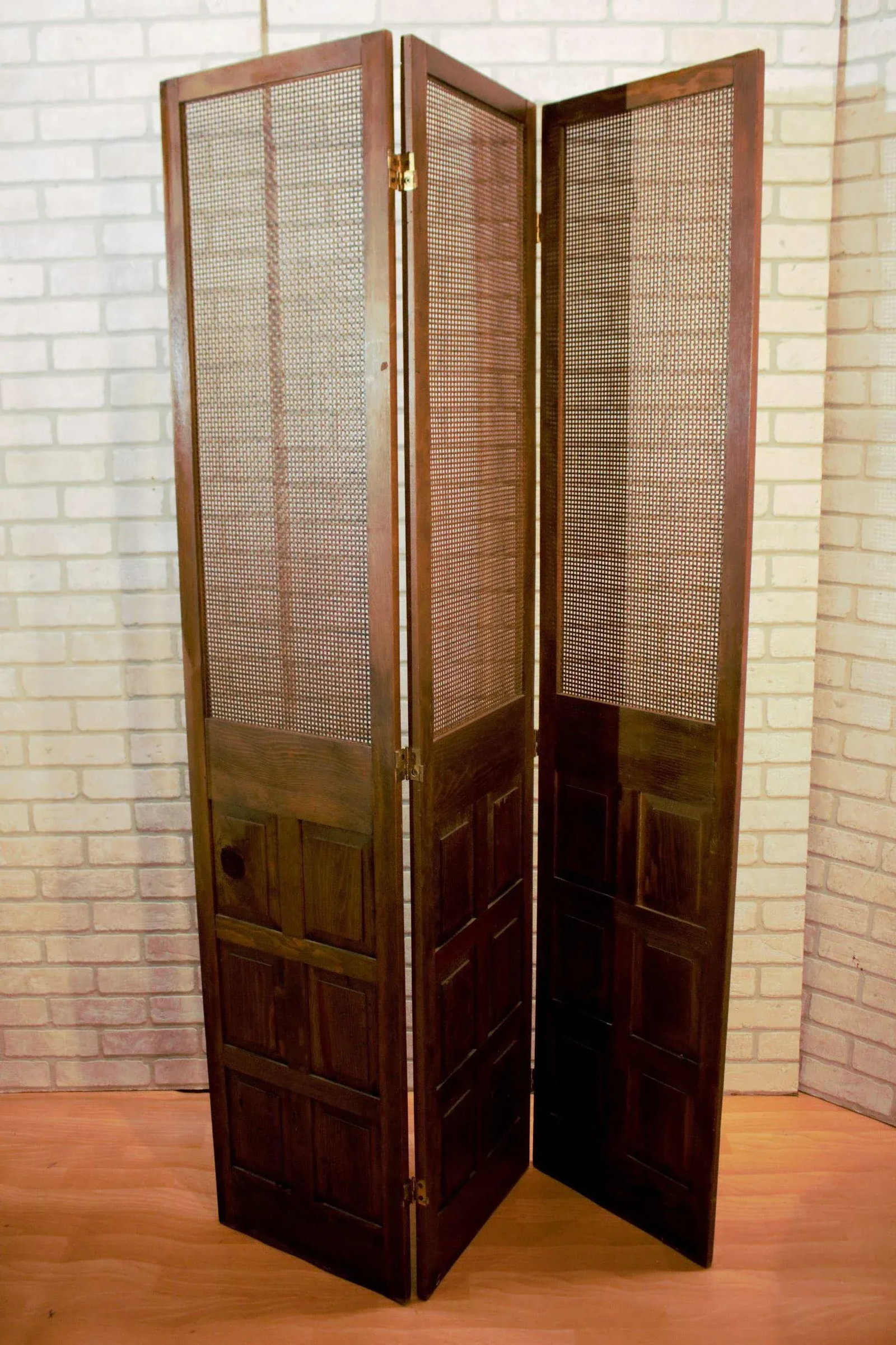 Mid Century Modern Wood and Rattan Room Divider Separator - 4