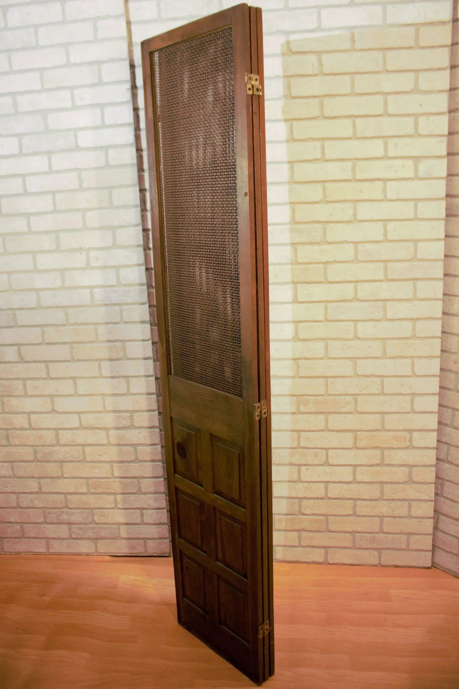 Mid Century Modern Wood and Rattan Room Divider Separator - 5