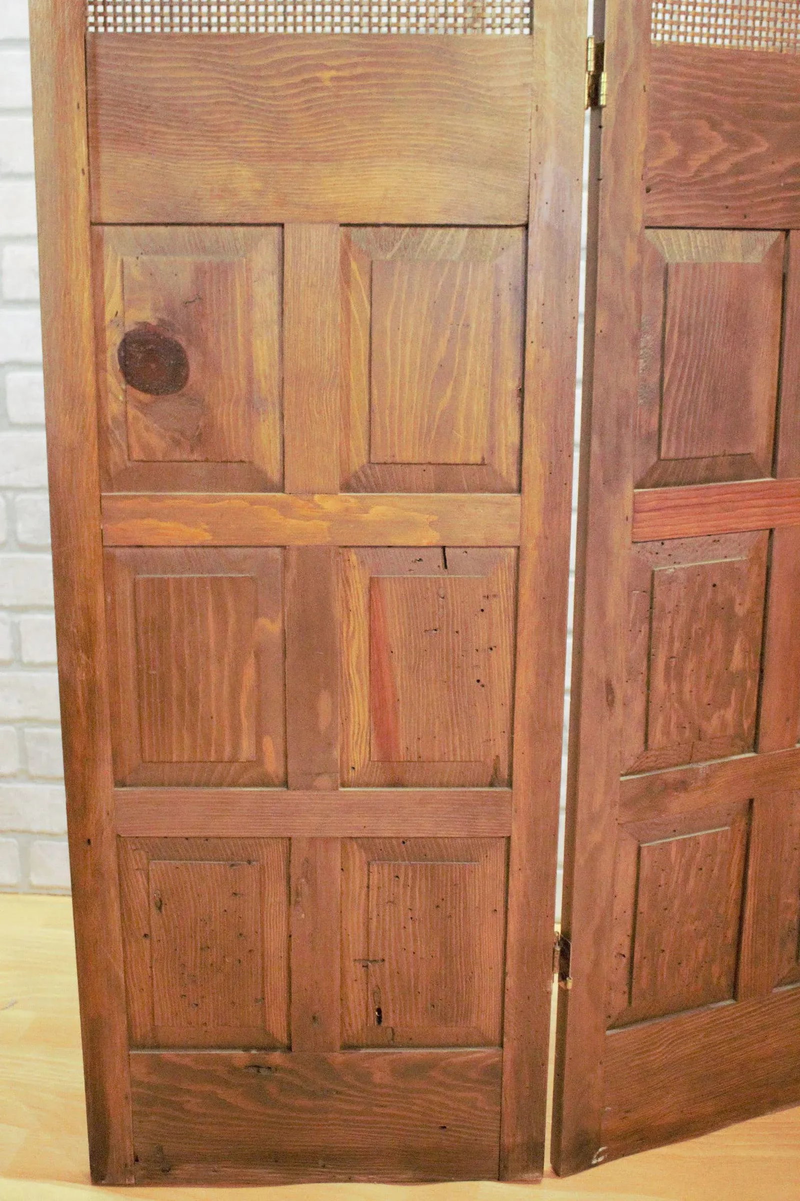 Mid Century Modern Wood and Rattan Room Divider Separator - 9