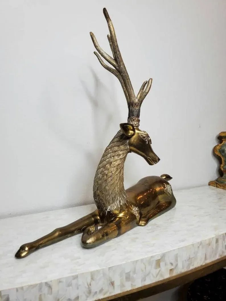 Huge 1960s/1970s Sarreid Hollywood Regency Brass Stag Deer Statue - 7
