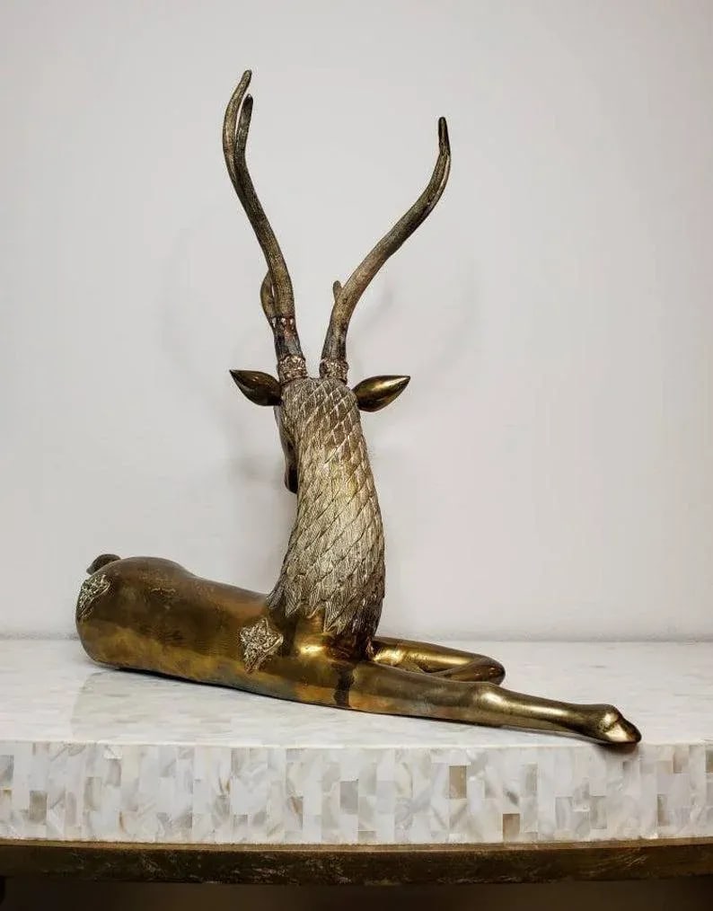 Huge 1960s/1970s Sarreid Hollywood Regency Brass Stag Deer Statue - 8