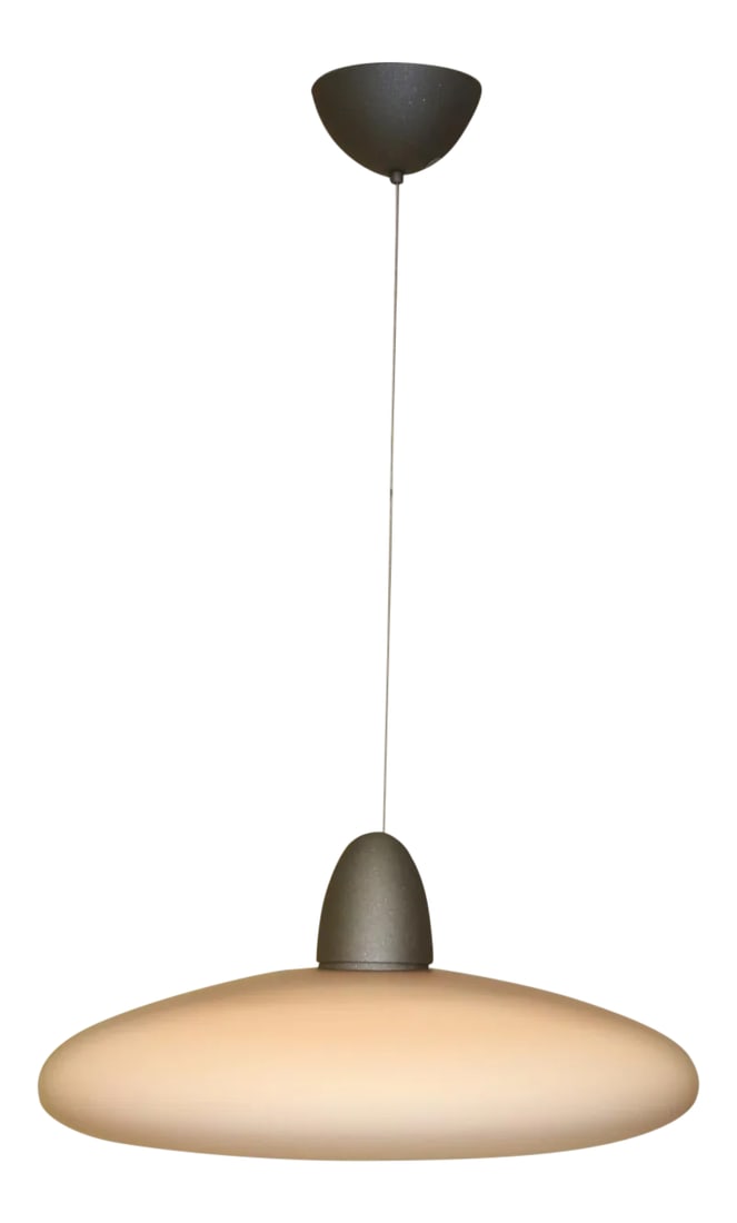 Atollo 1990s Modern Itre Murano Rose Glass Pendant Lamp: 1990s Modern Pendant Lamp Murano Hand Blown "Incamiciato" Rose Glass, Satin Finsh and White Interior. Gray Laquered Metal Mounting. "Atollo" Pendant Designed By Carlo Nason for ITRE. Dimensions: Diame
