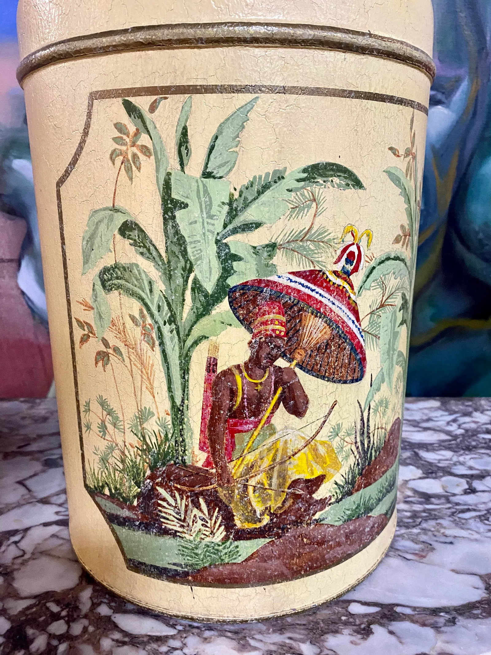1970s Mid-Century Tole Hand Painted English Export Tea Caddy Lamp - 2