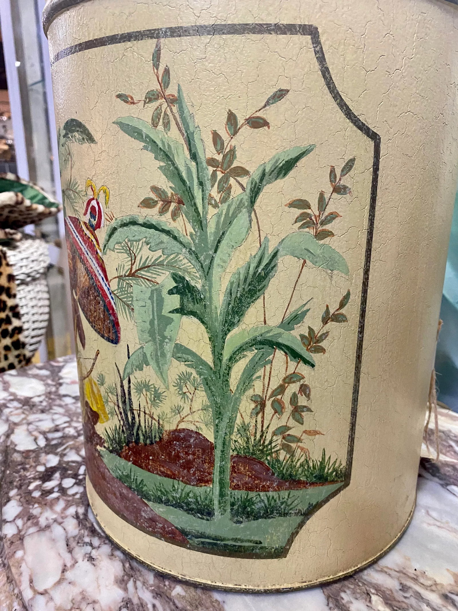 1970s Mid-Century Tole Hand Painted English Export Tea Caddy Lamp - 3