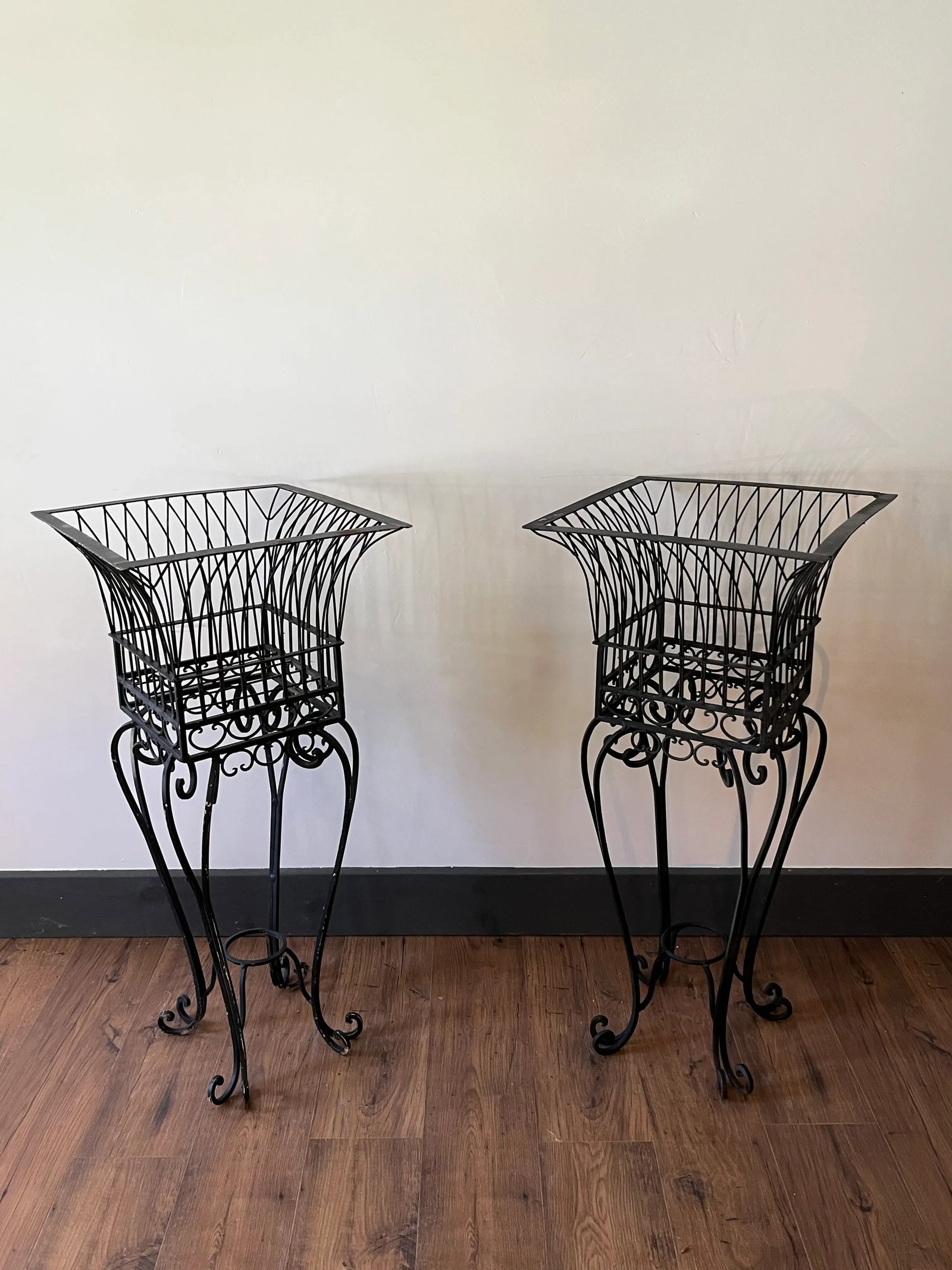 Mid 20th Century Wrought Iron Planter Stands, a Pair - 2