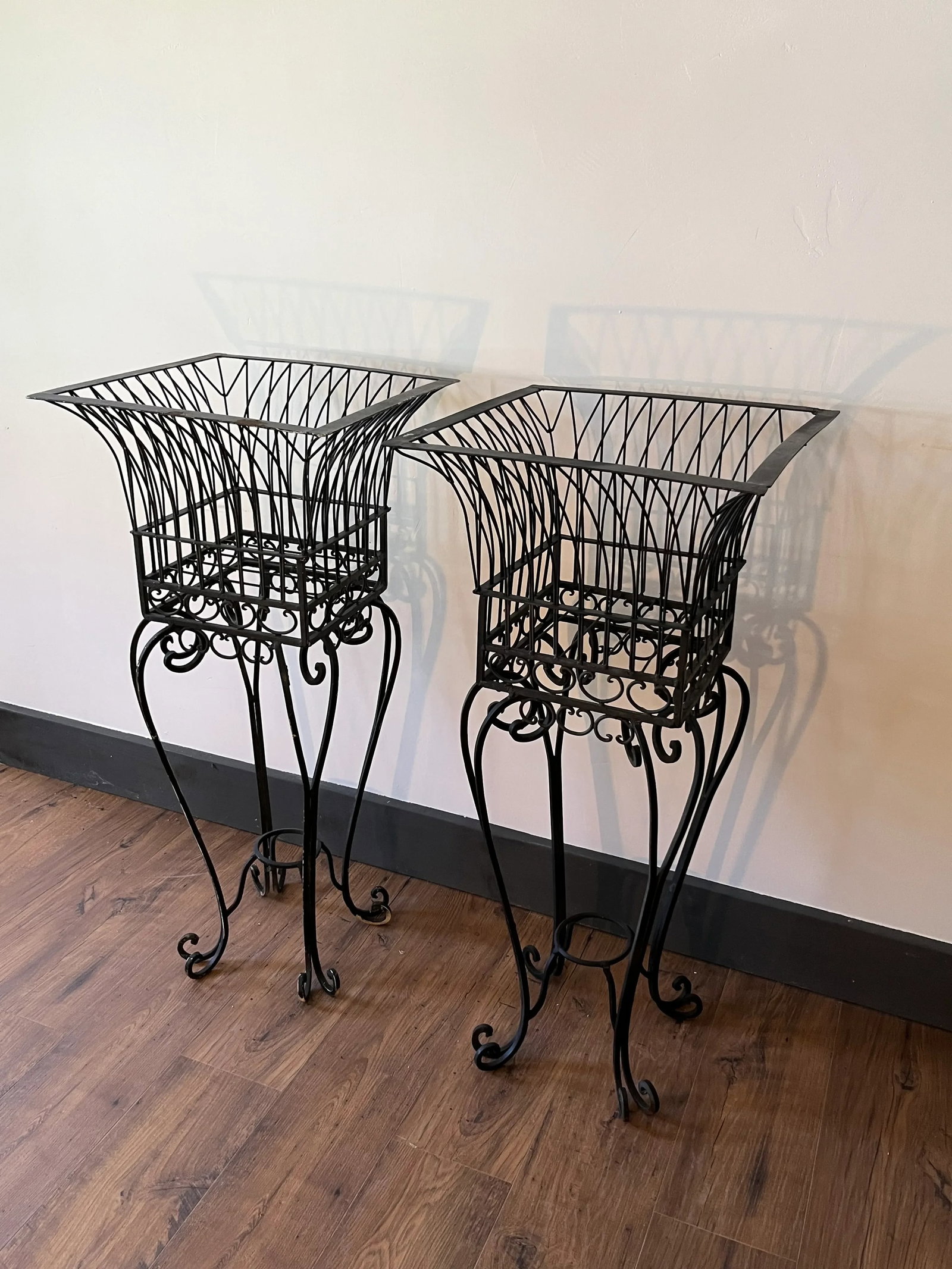 Mid 20th Century Wrought Iron Planter Stands, a Pair - 4