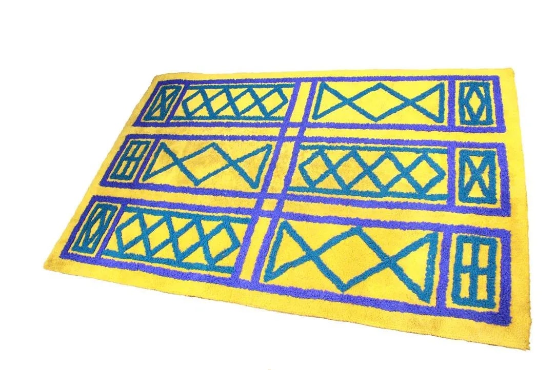 Mid Century Modern Citrus Green and Blue Rug - 4
