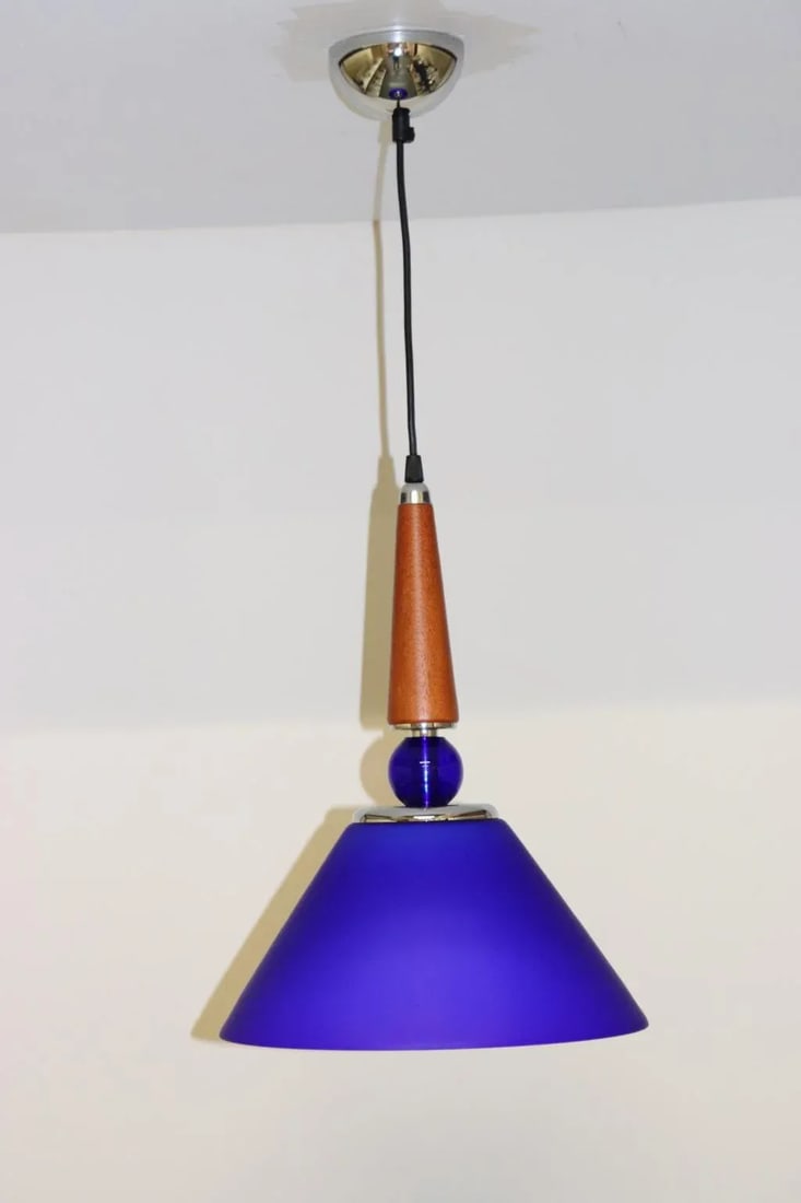 Morgana 1990s Modern Murano Luce Pendant Lamp Blue Glass - 10