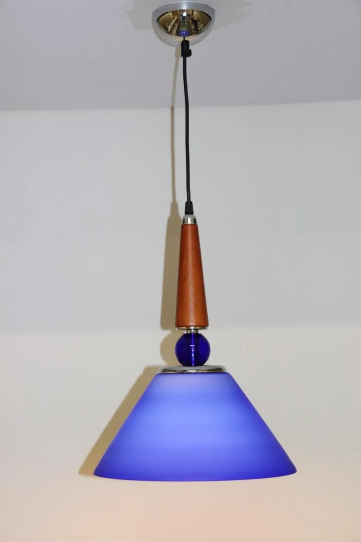 Morgana 1990s Modern Murano Luce Pendant Lamp Blue Glass - 2