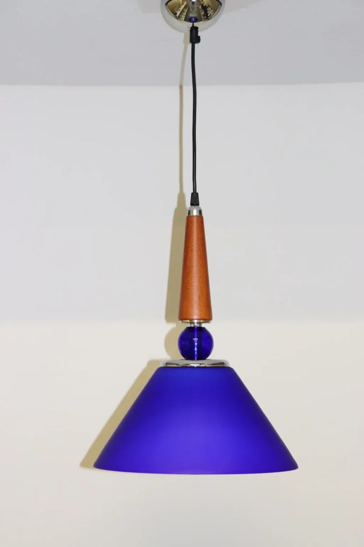 Morgana 1990s Modern Murano Luce Pendant Lamp Blue Glass - 3