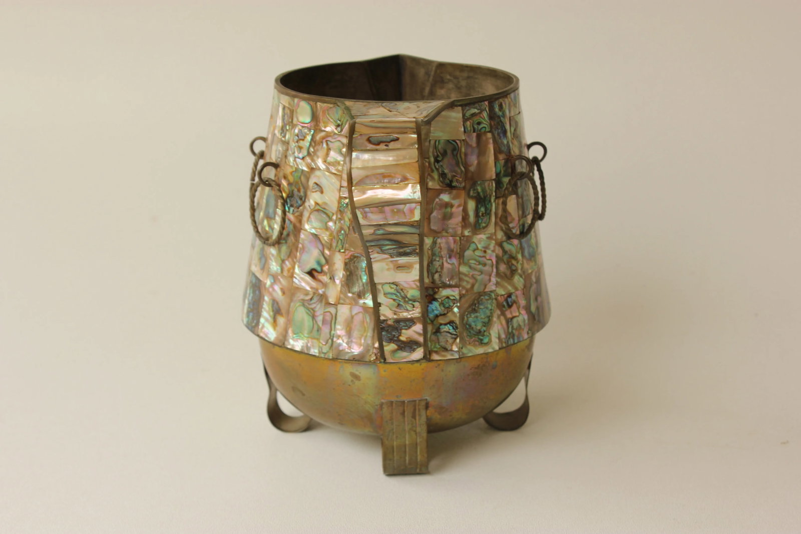 Salvador Teran Mother of Pearl Shell & Brass Pitcher - 5