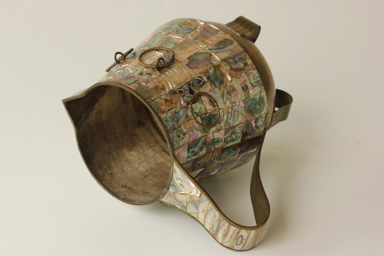 Salvador Teran Mother of Pearl Shell & Brass Pitcher - 6