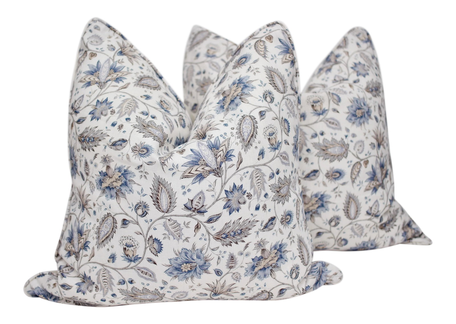 Borderline "Jaffna" 25" Square Hand Blocked Down/Feather Pillows - a Pair: Beautifully handmade pair of 25" Square Hand Blocked "Jaffna" pillows from Borderline. "Jaffna" is a historical pattern dating from 1881 in the archives of Rosebank Fabrics in England. As with all