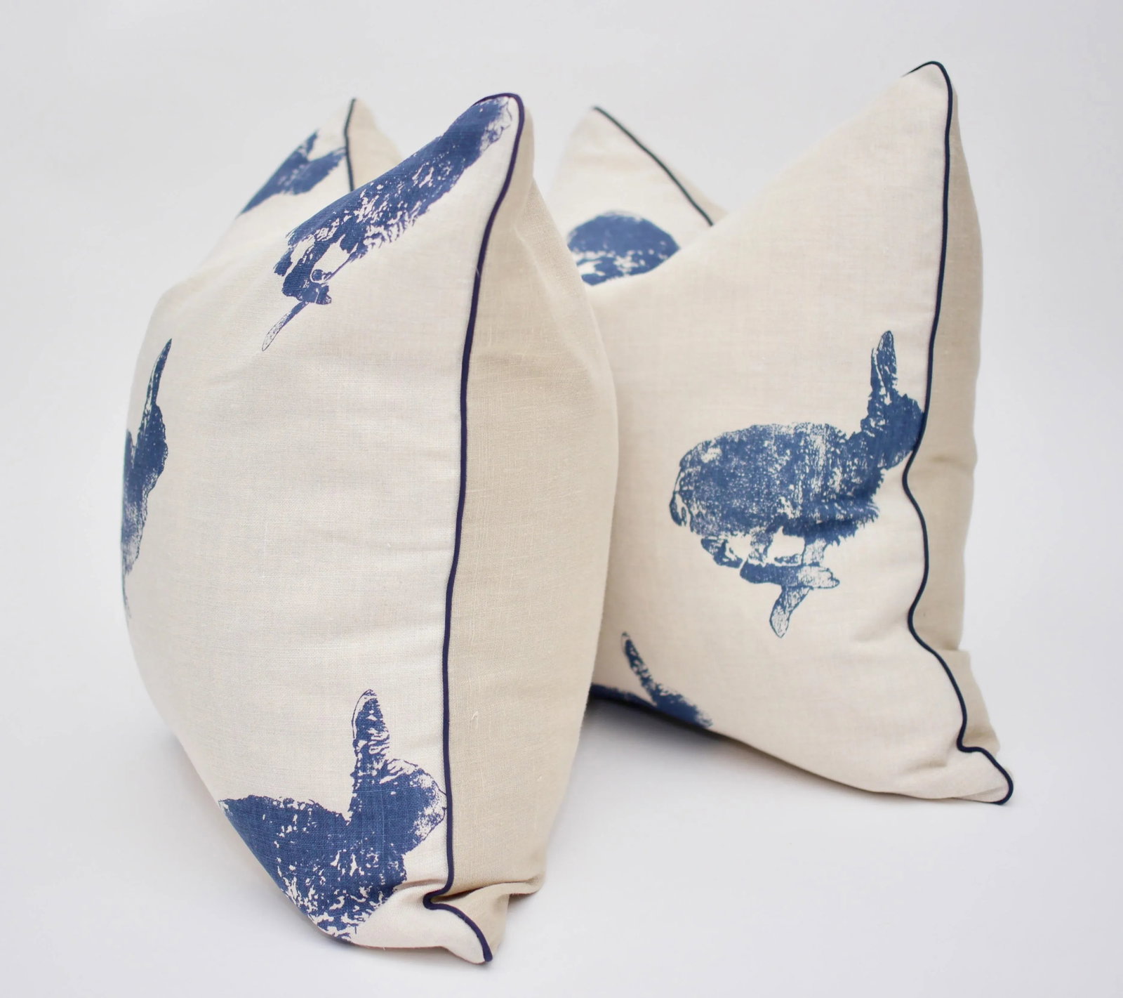 Lake August "Bun" 18" Square Hand Printed Linen Pillows - a Pair - 3