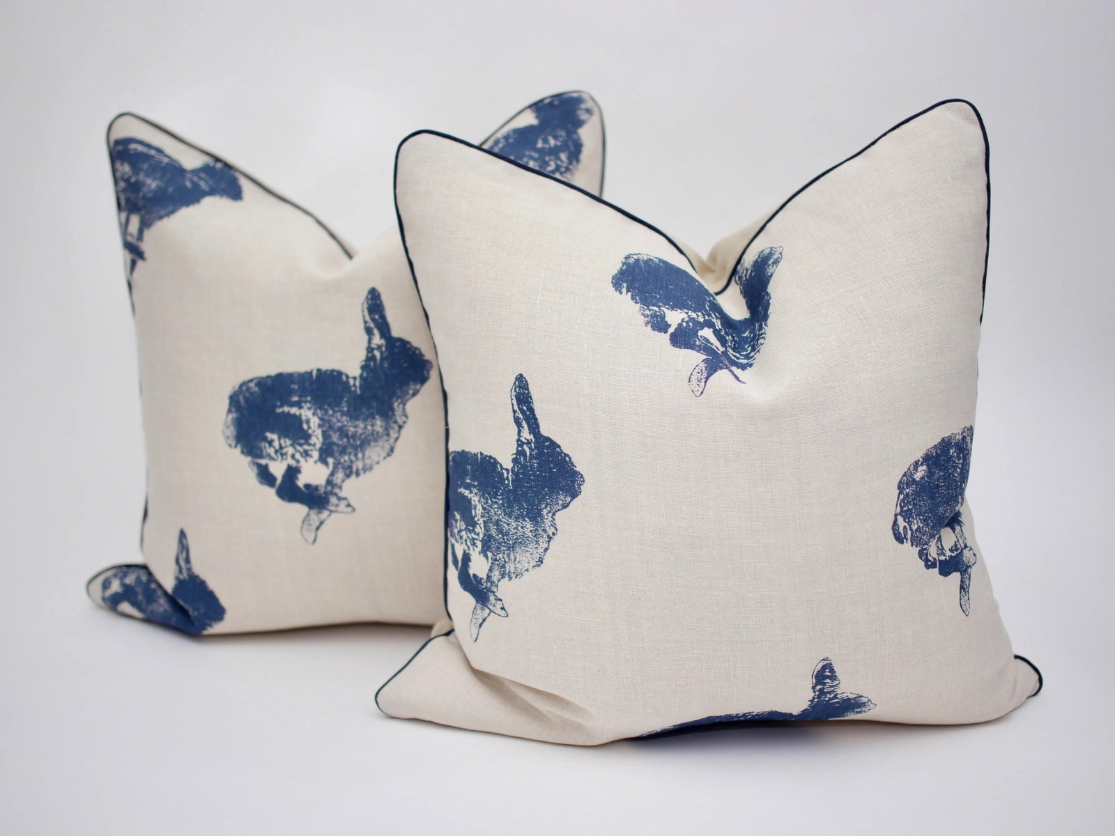 Lake August "Bun" 18" Square Hand Printed Linen Pillows - a Pair - 4