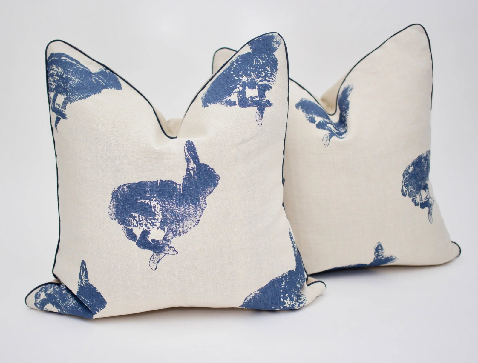 Lake August "Bun" 18" Square Hand Printed Linen Pillows - a Pair - 7