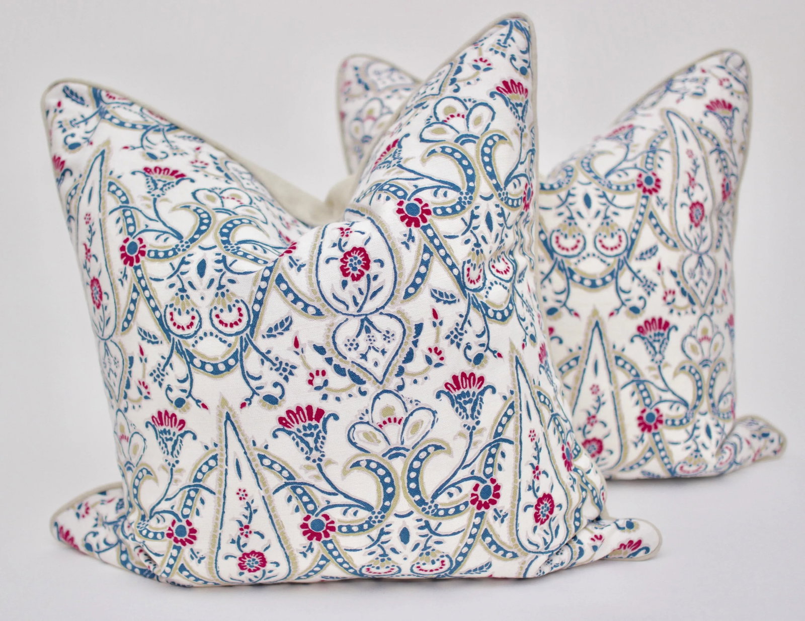 John Robshaw "Paduma" 22" Square Hand Printed Linen Pillows - a Pair - 5