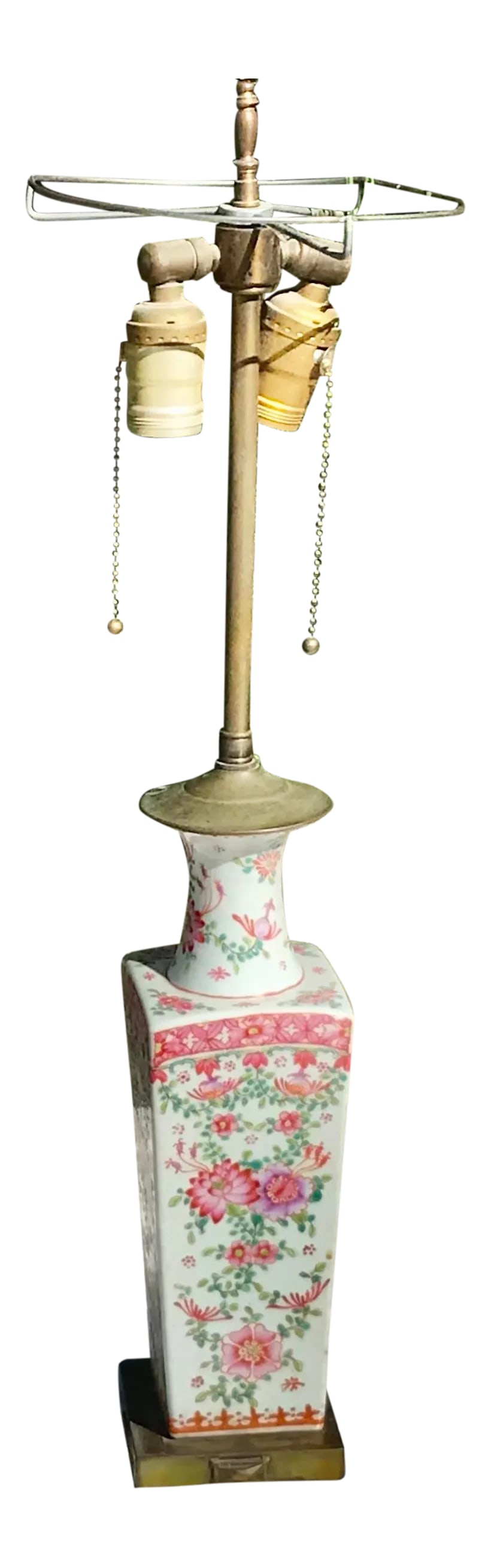 Antique Late 19th Century Chinese Famille Rose Lamp: Antique Chinese Famille rose lamp on brass mount. Excellent floral depiction vivid colors. Condition: Alterations: Original Condition Unaltered Imperfections: Some Imperfections Condition Notes: