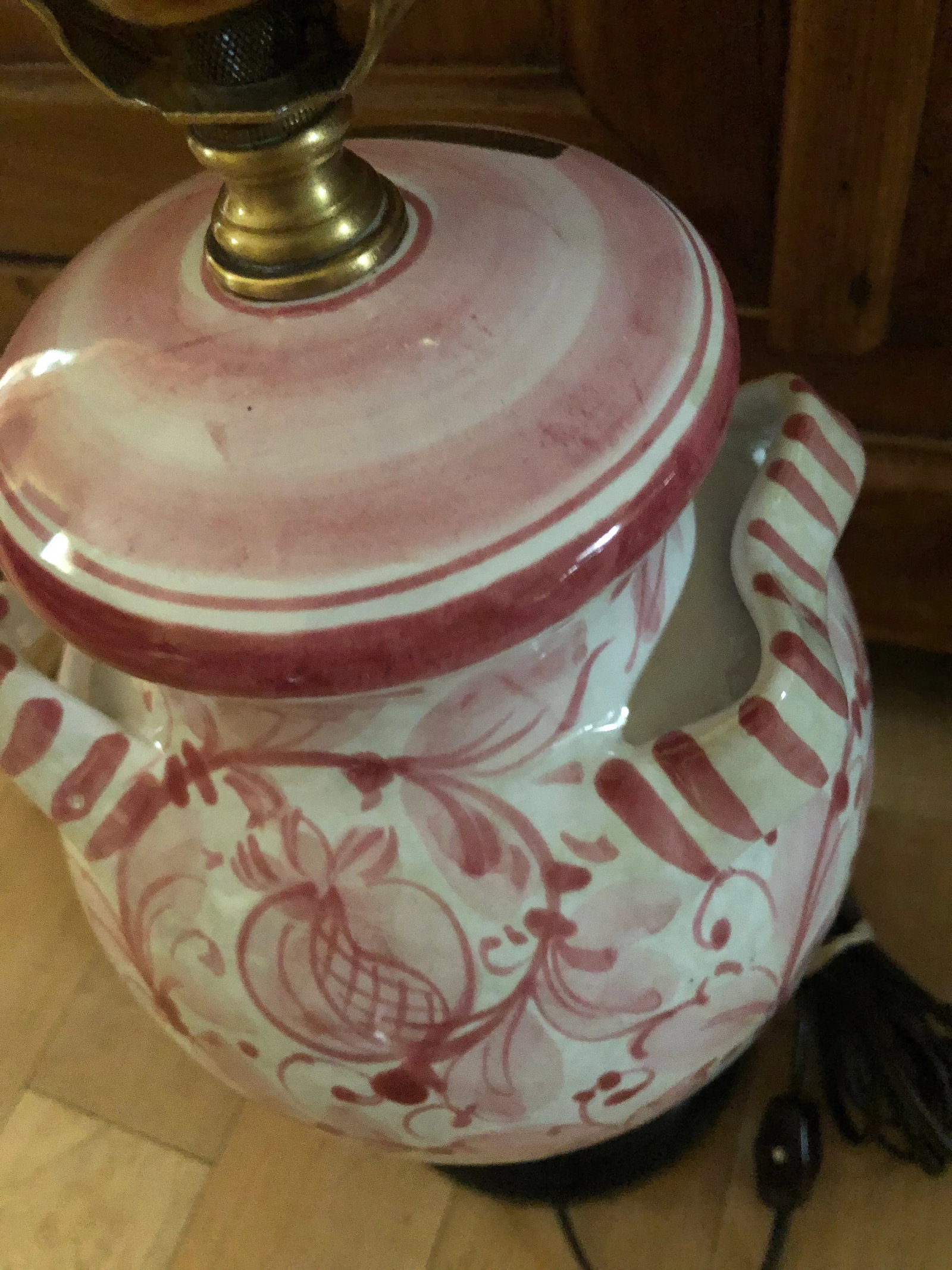 Vintage Mid 20th Century Italian Glazed Ceramic Pink Floral Table Lamp - 10