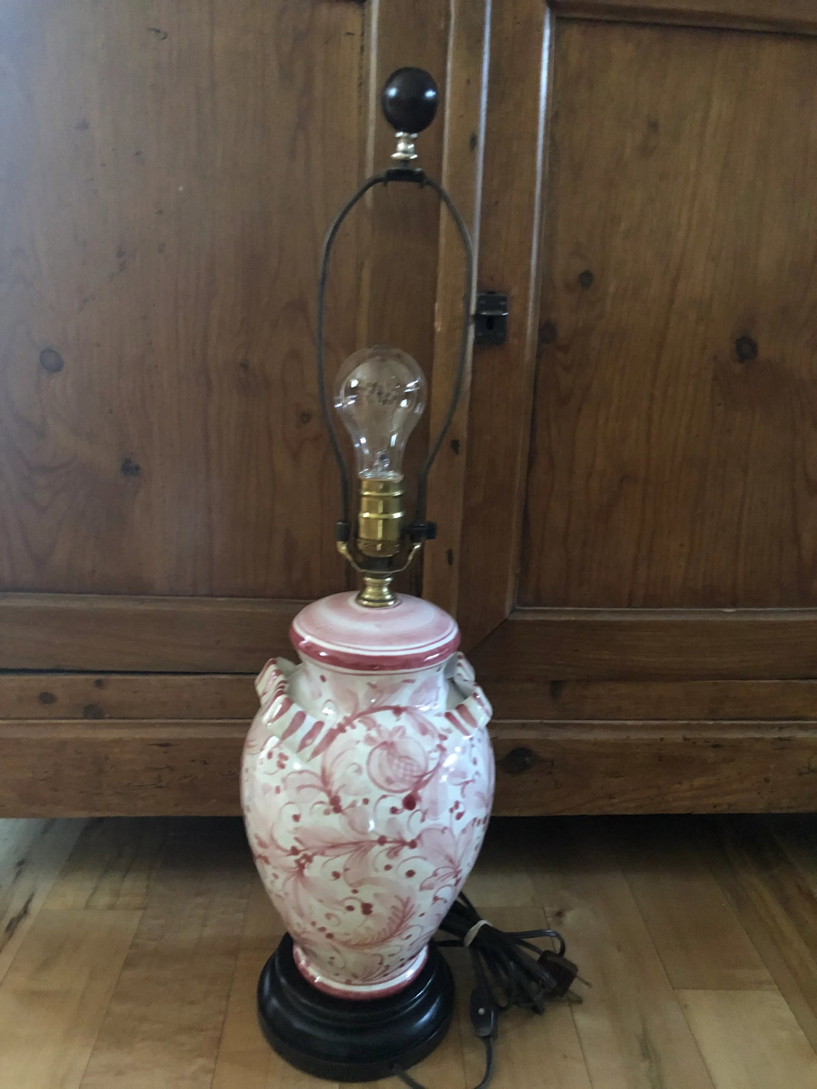 Vintage Mid 20th Century Italian Glazed Ceramic Pink Floral Table Lamp - 11