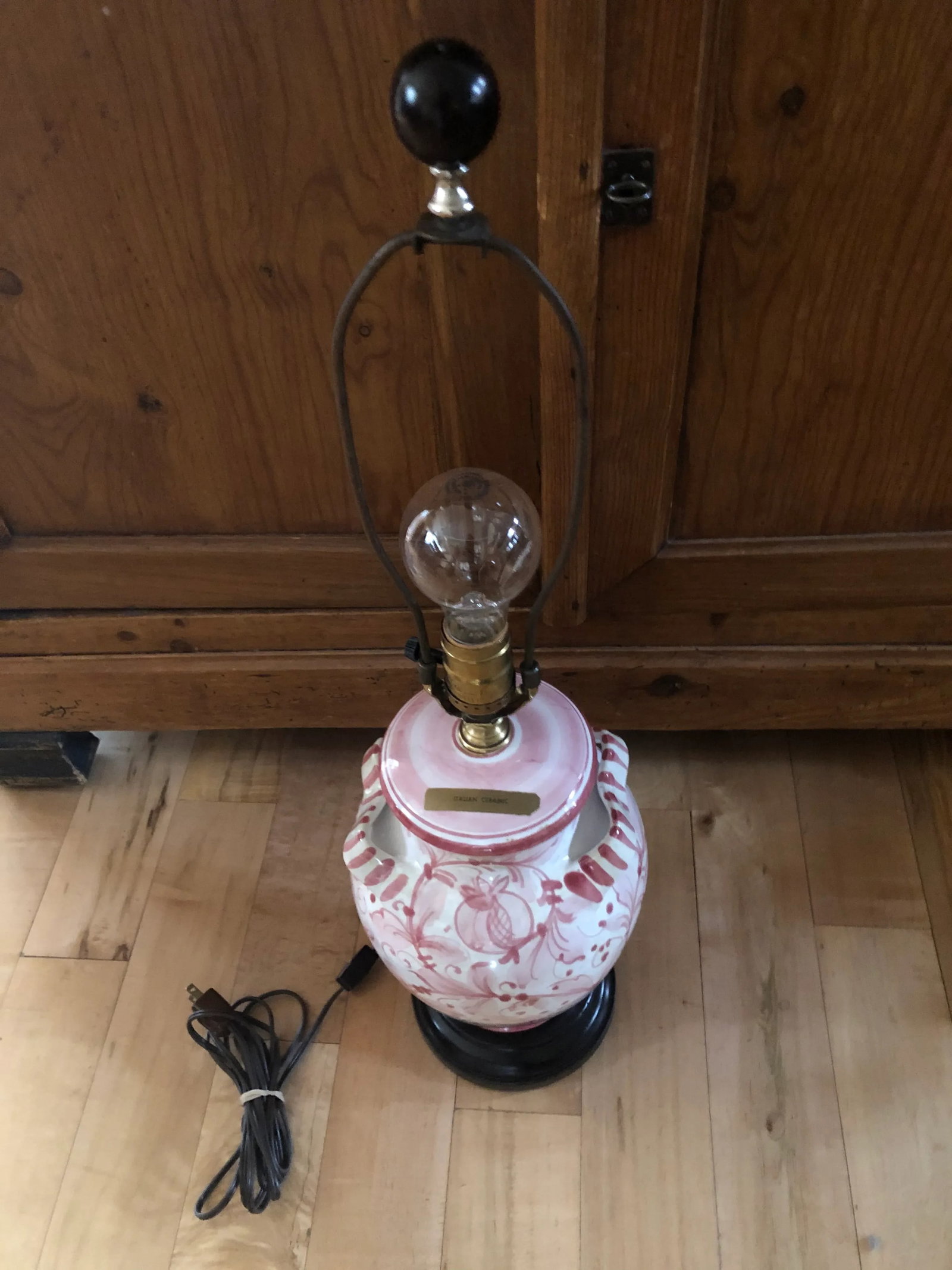 Vintage Mid 20th Century Italian Glazed Ceramic Pink Floral Table Lamp - 12