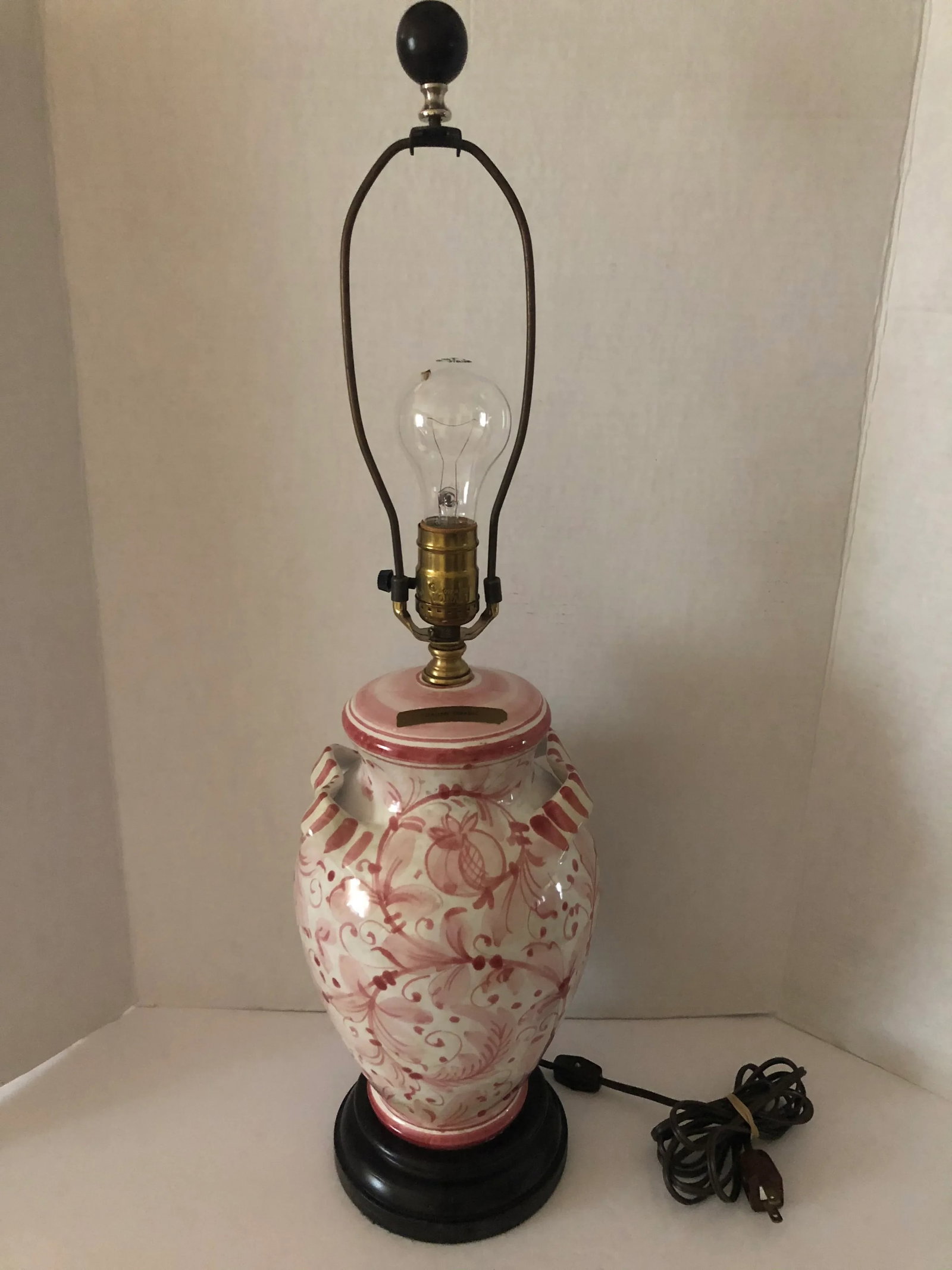 Vintage Mid 20th Century Italian Glazed Ceramic Pink Floral Table Lamp - 13