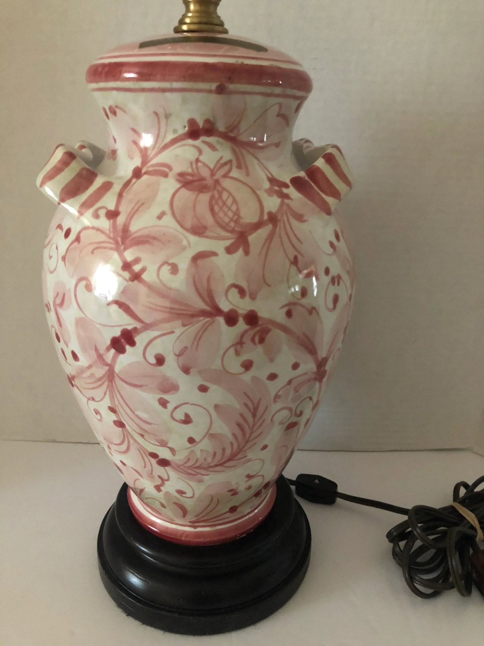 Vintage Mid 20th Century Italian Glazed Ceramic Pink Floral Table Lamp - 2