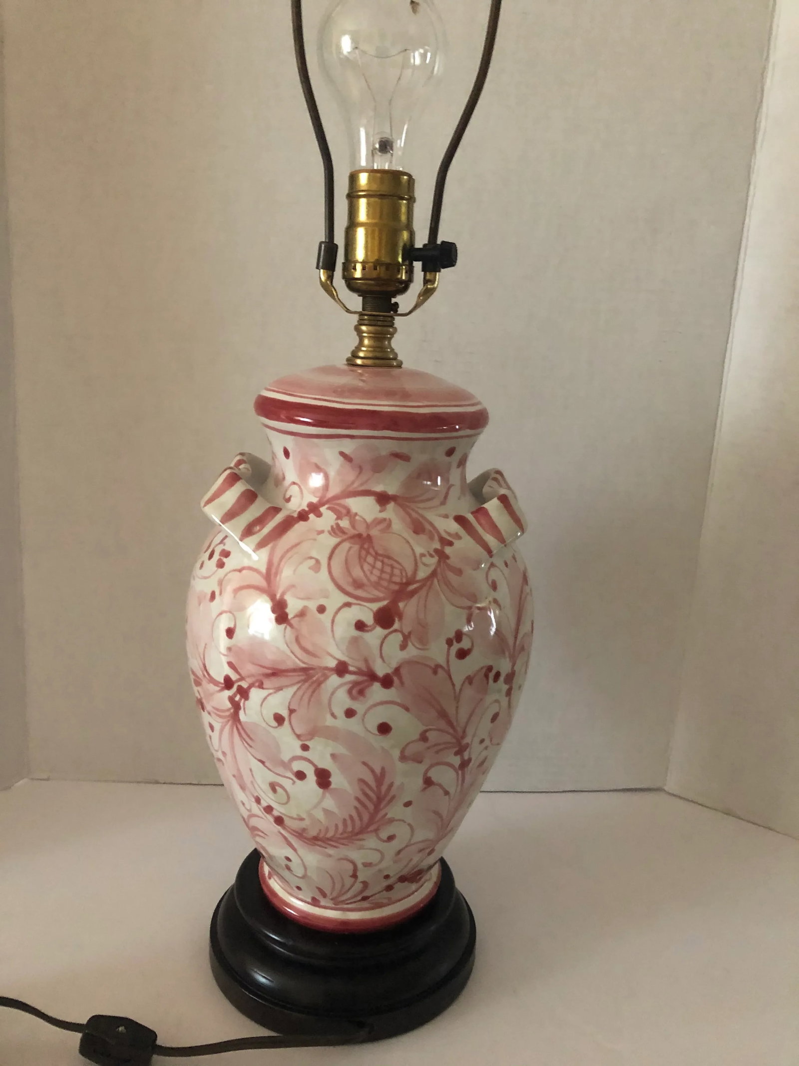 Vintage Mid 20th Century Italian Glazed Ceramic Pink Floral Table Lamp - 4
