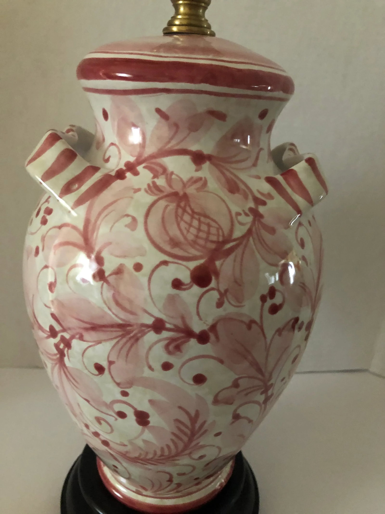 Vintage Mid 20th Century Italian Glazed Ceramic Pink Floral Table Lamp - 5