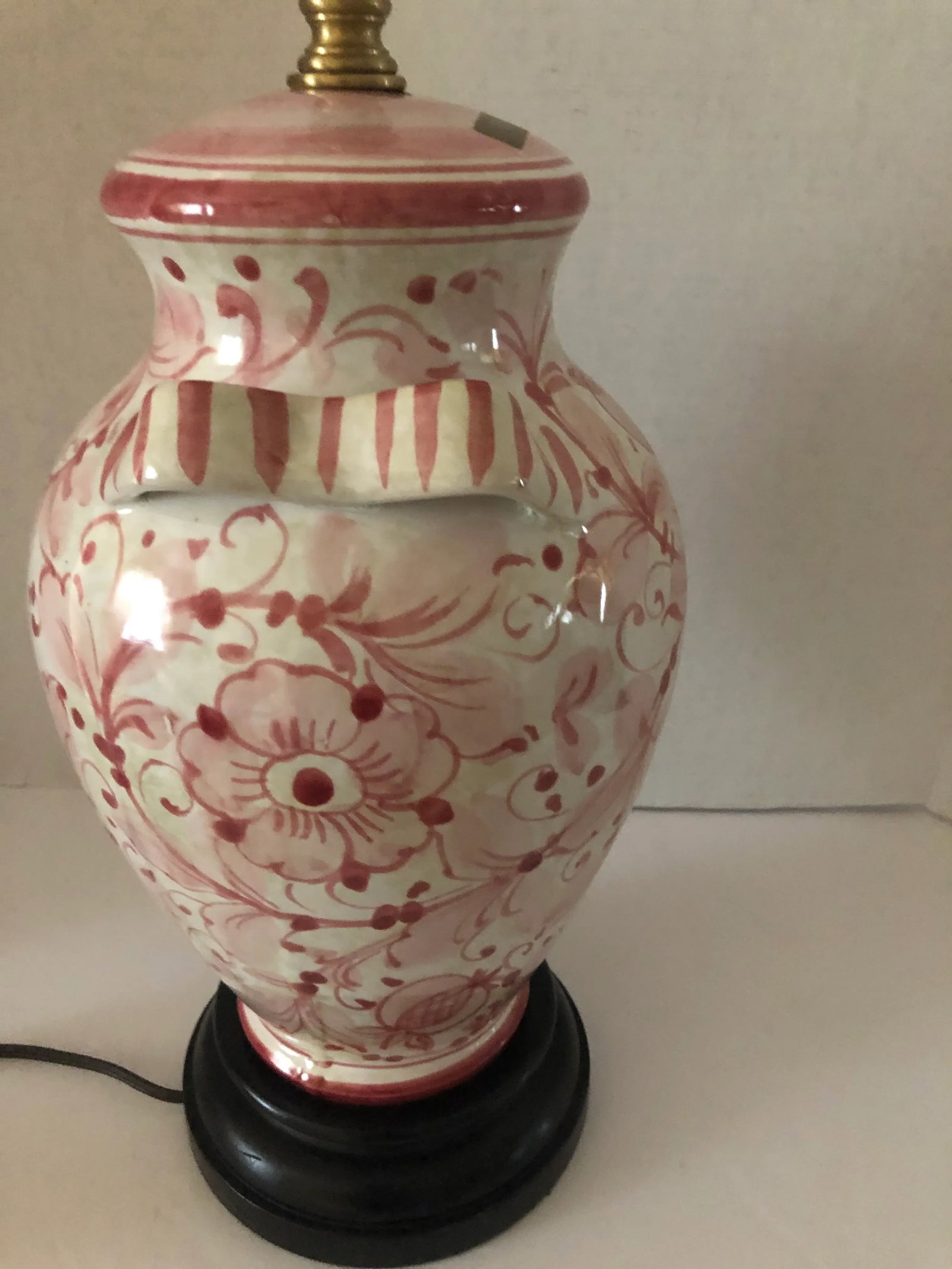 Vintage Mid 20th Century Italian Glazed Ceramic Pink Floral Table Lamp - 6