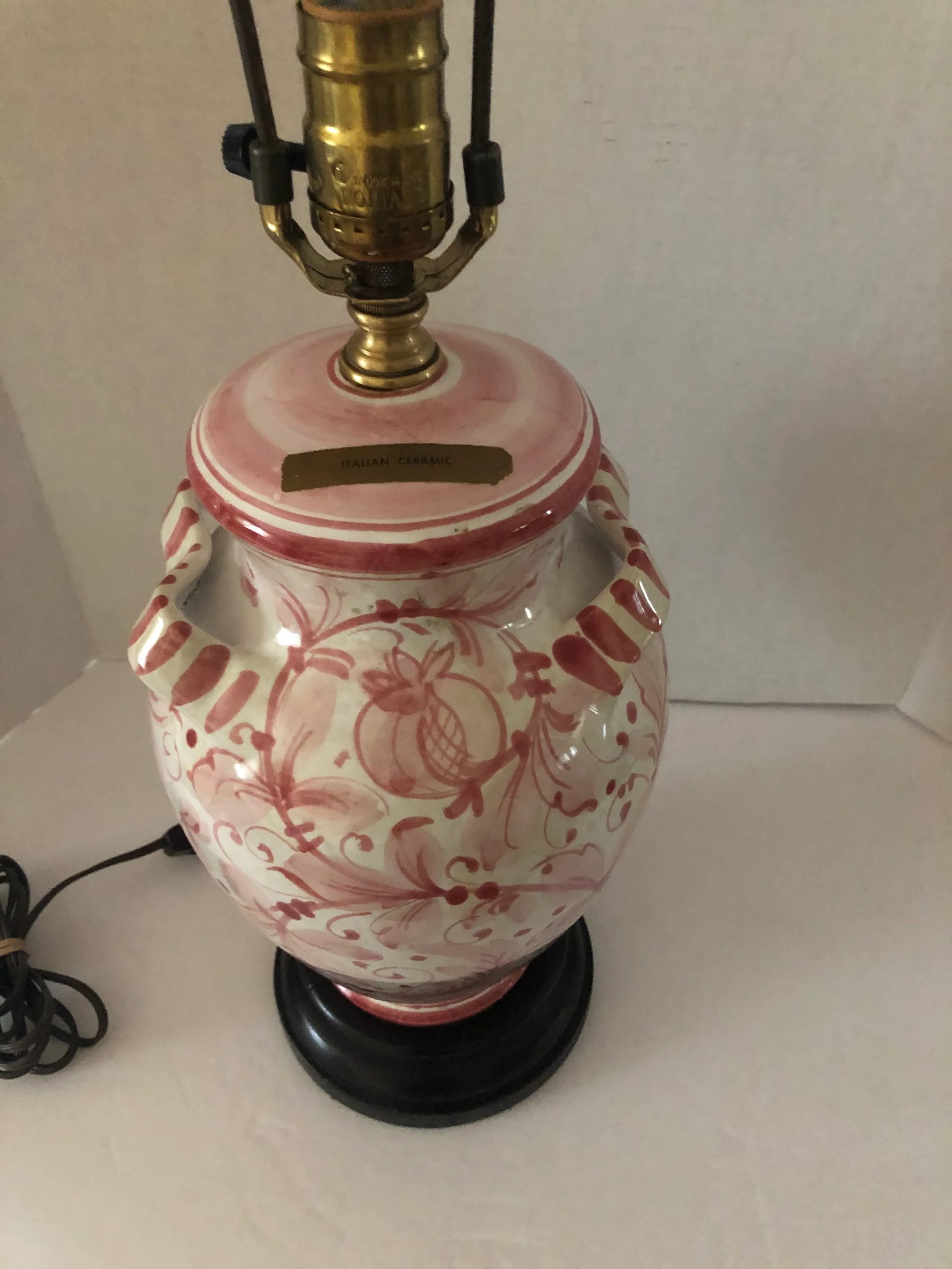 Vintage Mid 20th Century Italian Glazed Ceramic Pink Floral Table Lamp - 7