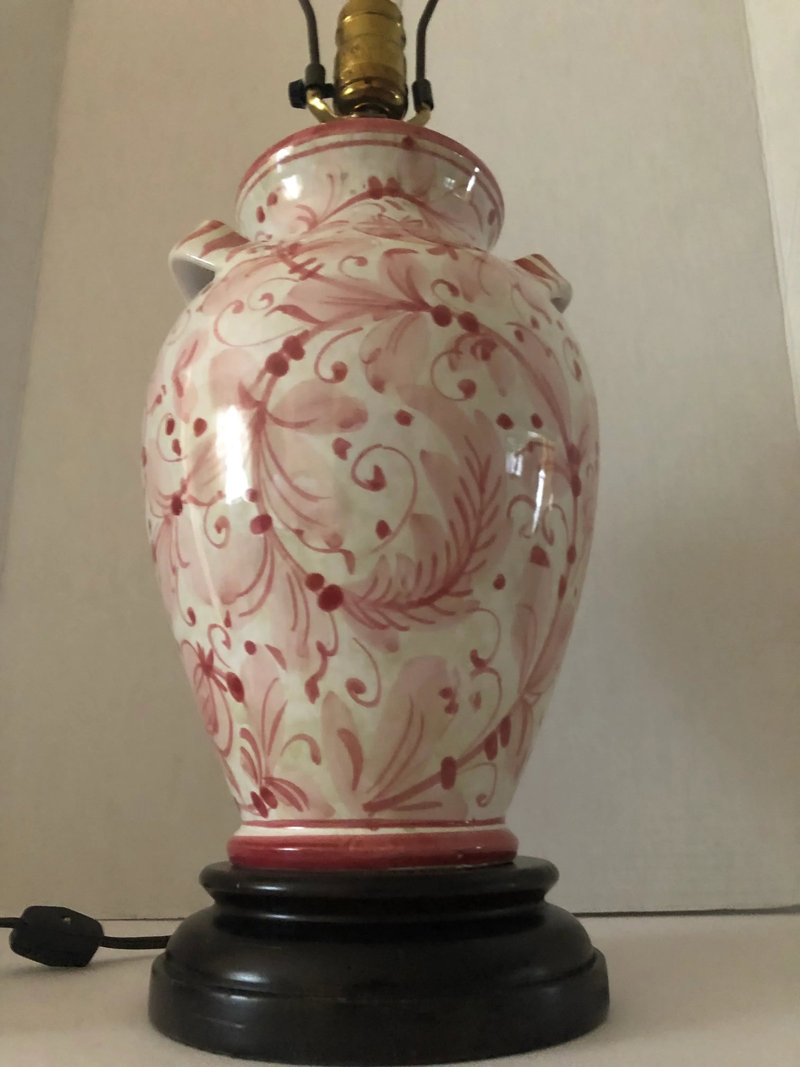 Vintage Mid 20th Century Italian Glazed Ceramic Pink Floral Table Lamp - 8