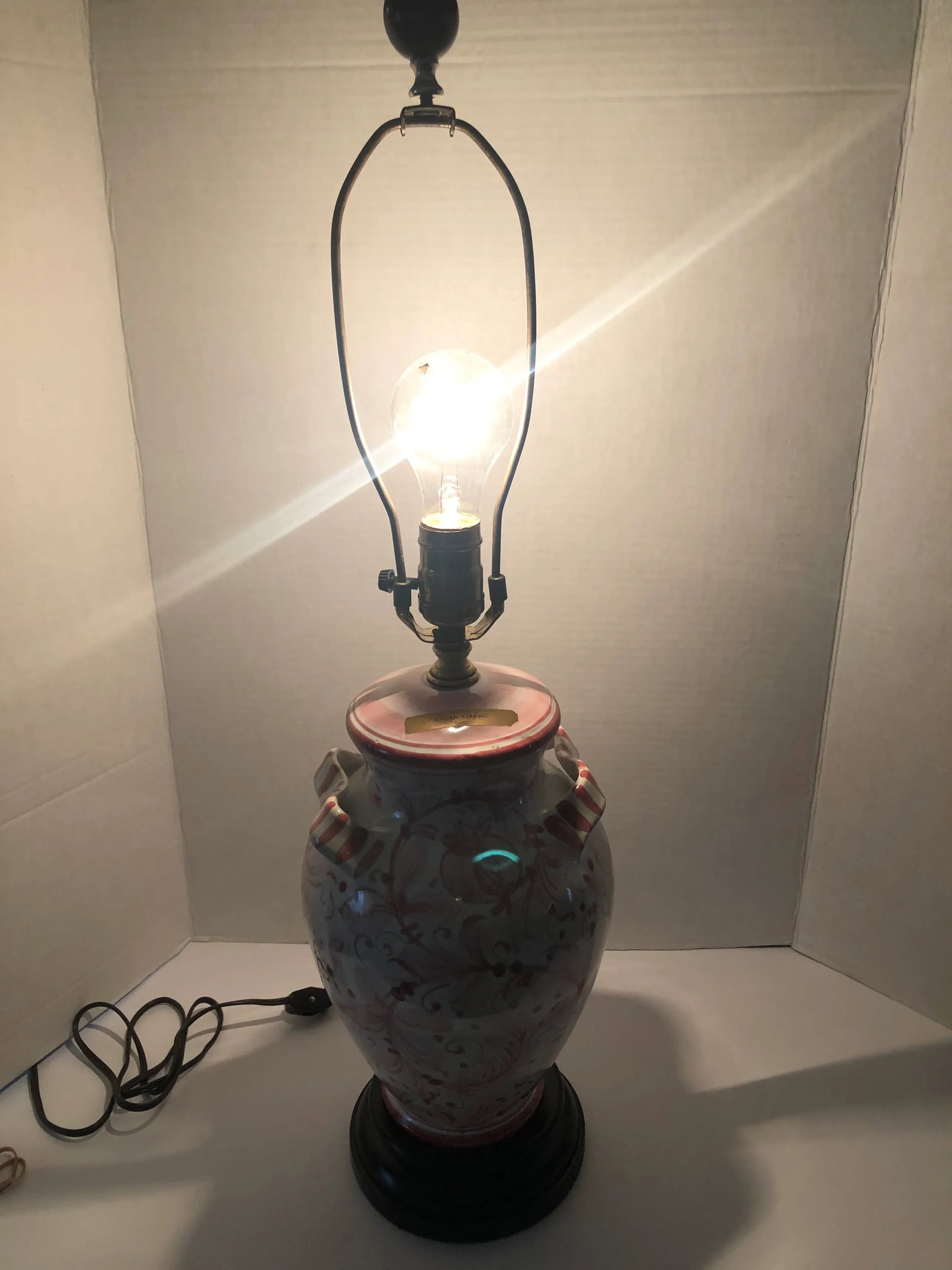 Vintage Mid 20th Century Italian Glazed Ceramic Pink Floral Table Lamp - 9