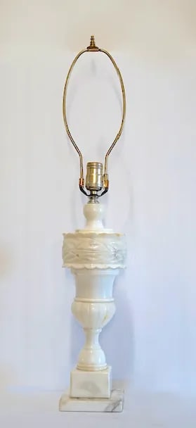 Late 19th Century Regency Alabaster Carved Table Lamp With Shade - 11