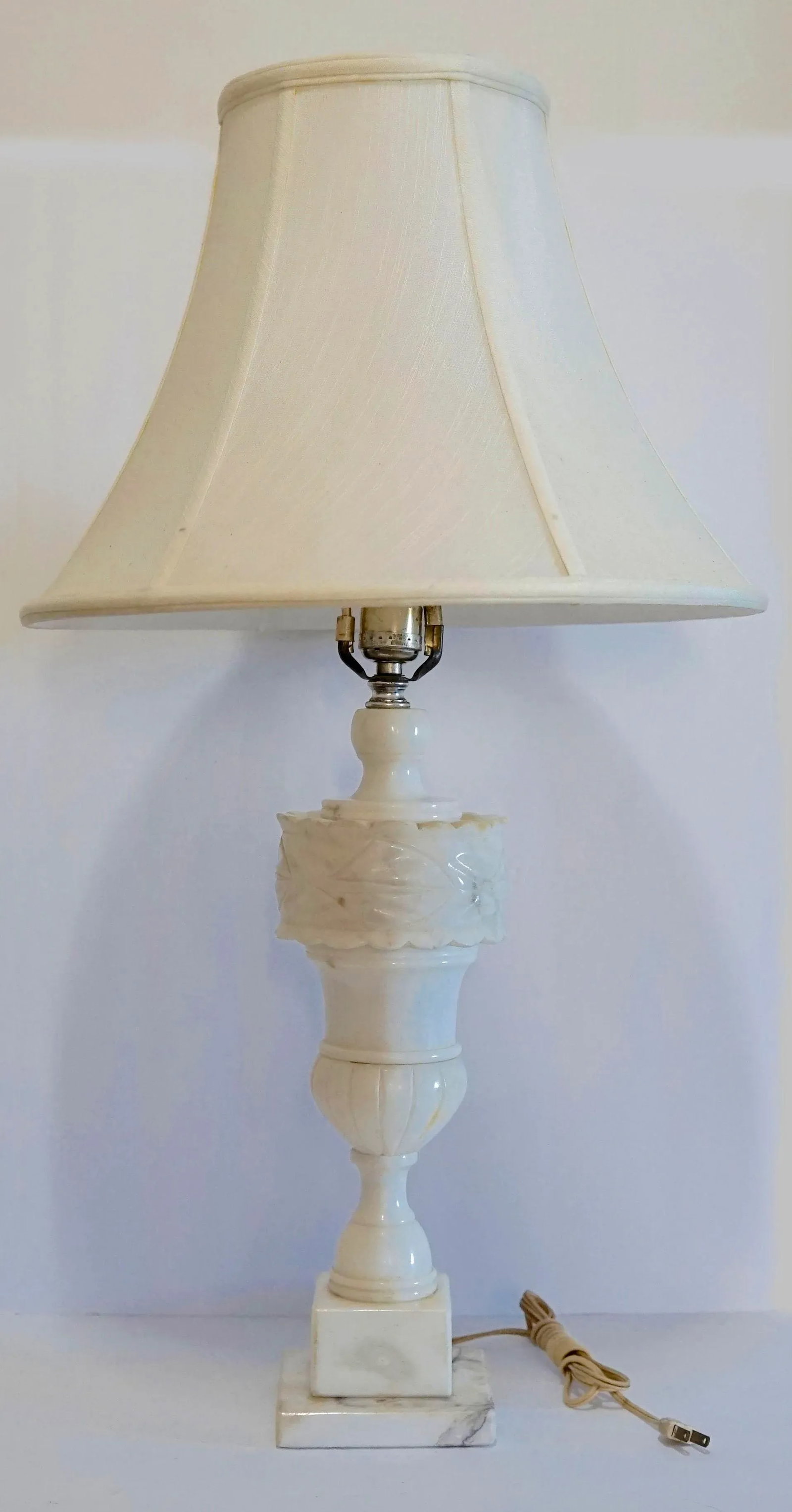 Late 19th Century Regency Alabaster Carved Table Lamp With Shade - 12