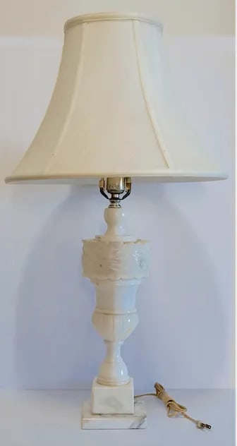 Late 19th Century Regency Alabaster Carved Table Lamp With Shade - 13