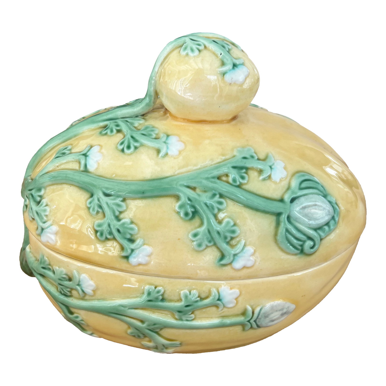 Vintage Portuguese Ceramic Melon Tureen: Vintage Portuguese Ceramic Melon Tureen Condition: Alterations: Original Condition Unaltered Imperfections: Some Imperfections Condition Notes: Very good Origin: Portugal Materials & Techniques:
