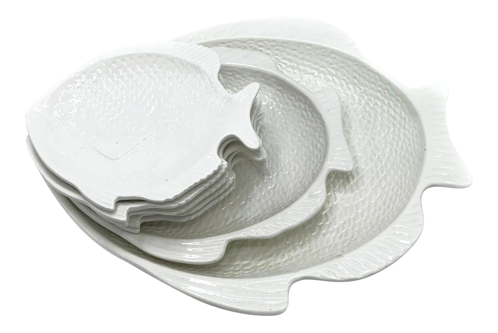 Vintage Whittier Pottery White Ceramic Fish Shaped Serving Dishes - 7 Pieces (1 of 6)