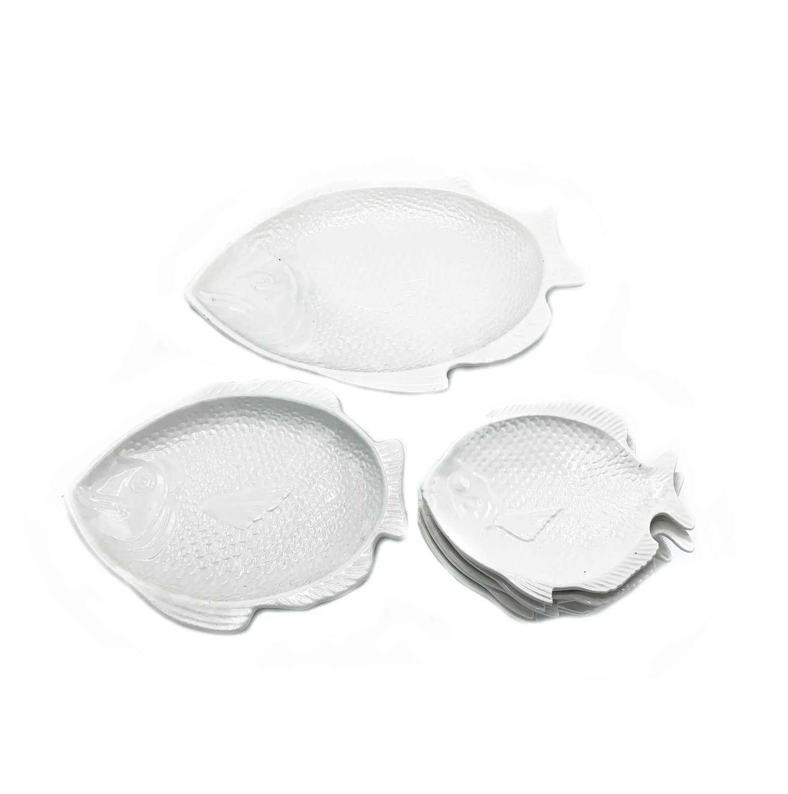 Vintage Whittier Pottery White Ceramic Fish Shaped Serving Dishes - 7 Pieces - 3