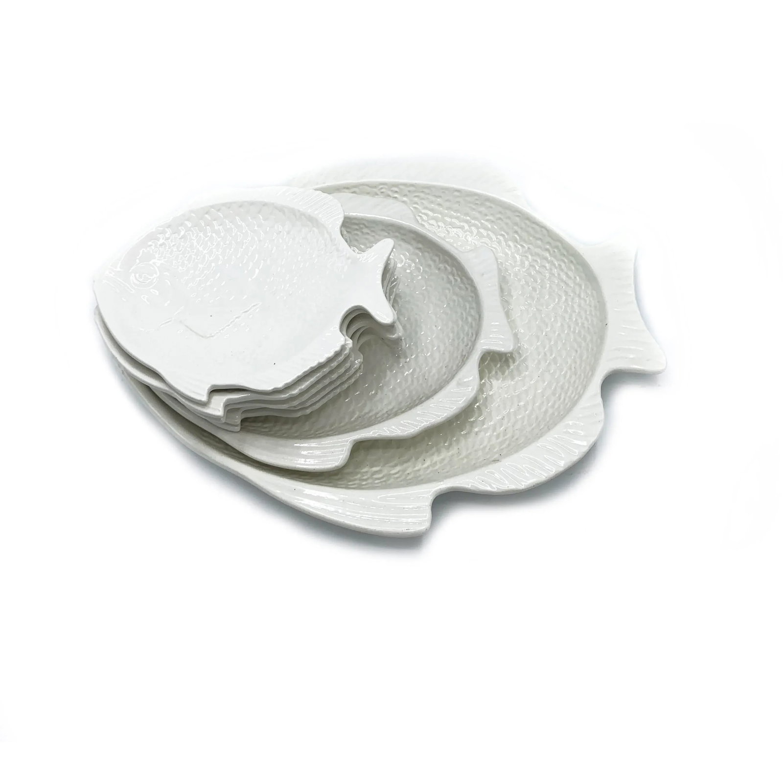 Vintage Whittier Pottery White Ceramic Fish Shaped Serving Dishes - 7 Pieces - 6