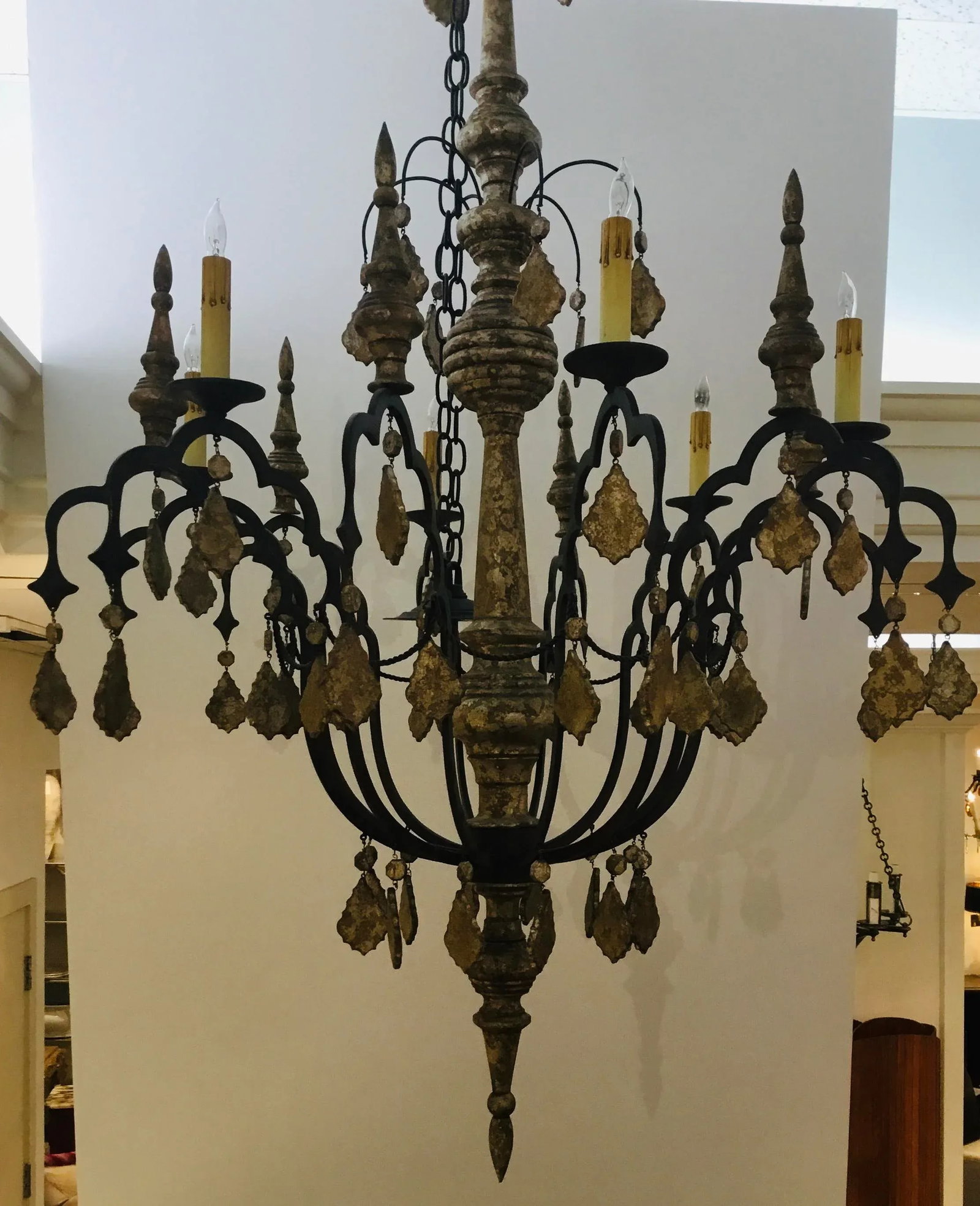 Currey and Co. Transitional Carved Wood and Iron Graycliff Chandelier - 3