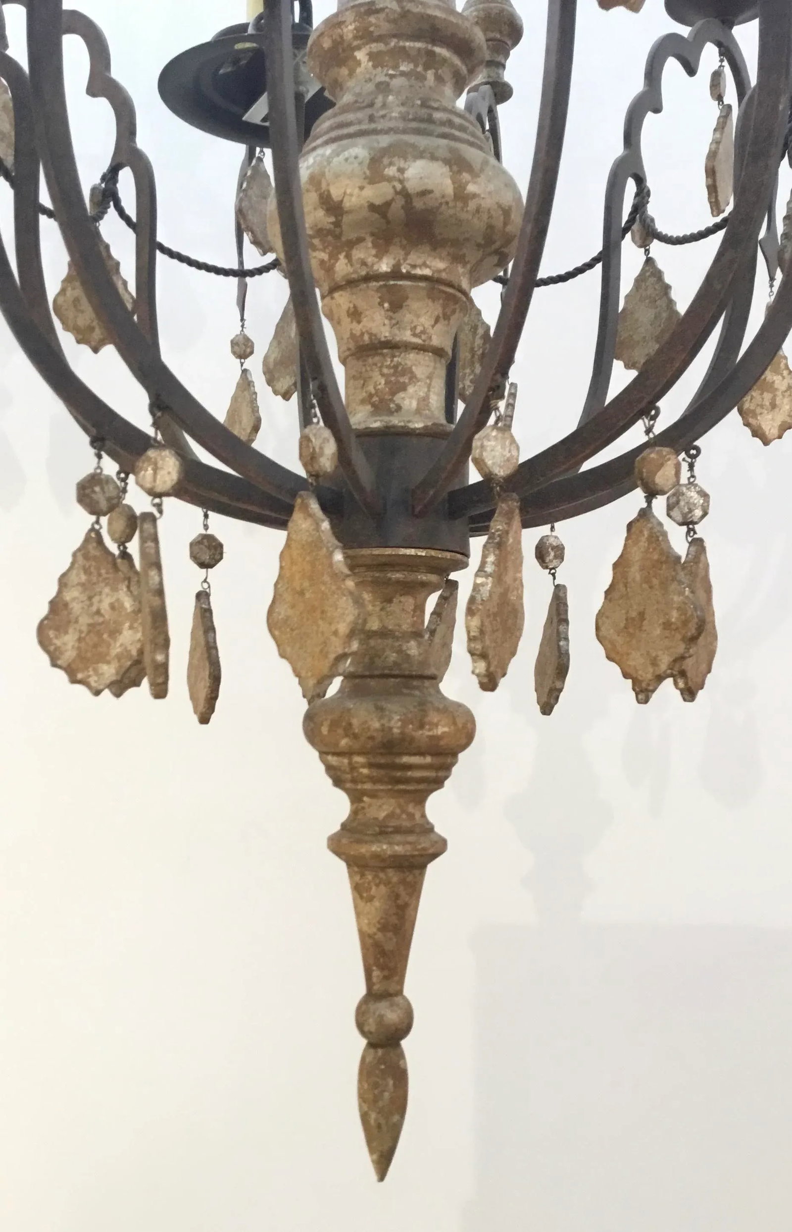Currey and Co. Transitional Carved Wood and Iron Graycliff Chandelier - 4