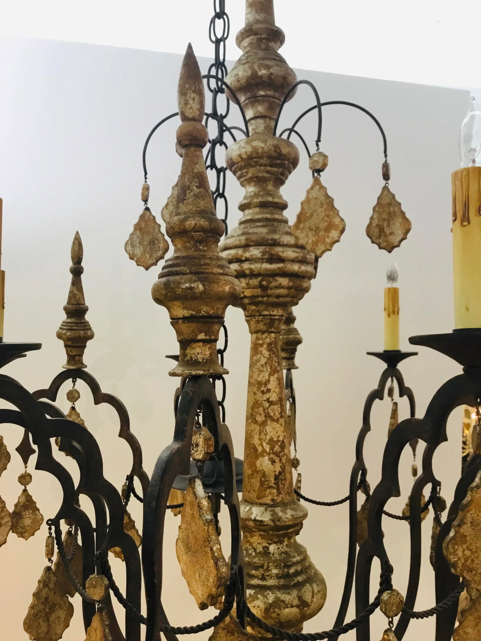 Currey and Co. Transitional Carved Wood and Iron Graycliff Chandelier - 5