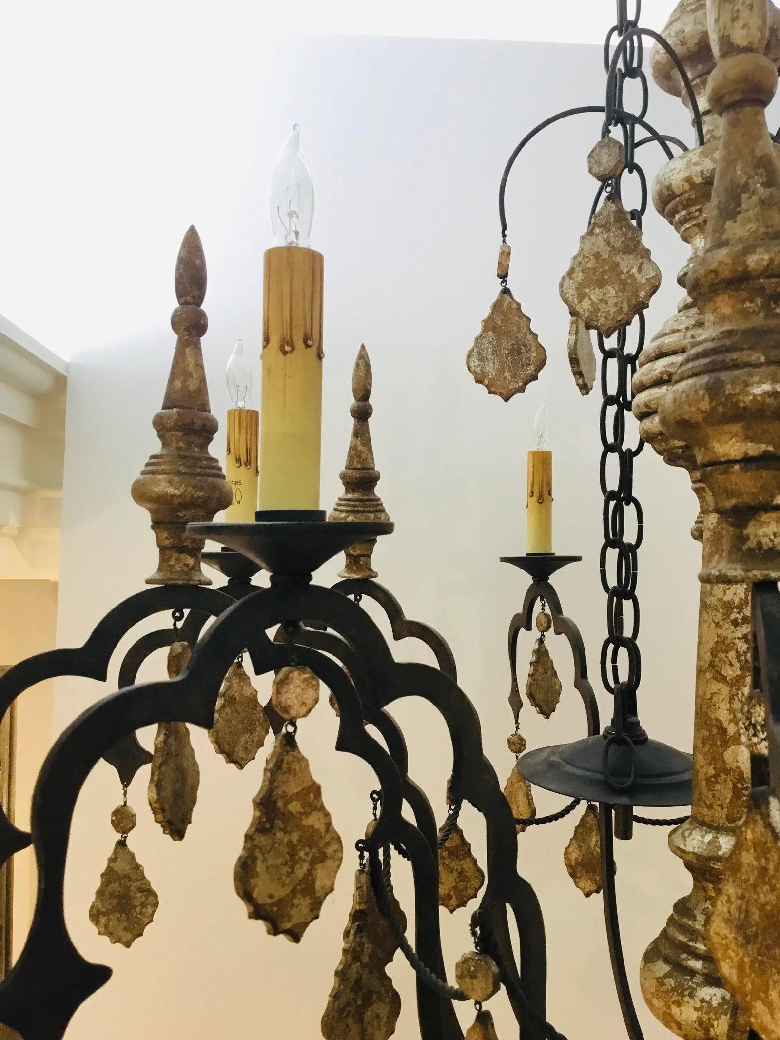 Currey and Co. Transitional Carved Wood and Iron Graycliff Chandelier - 6
