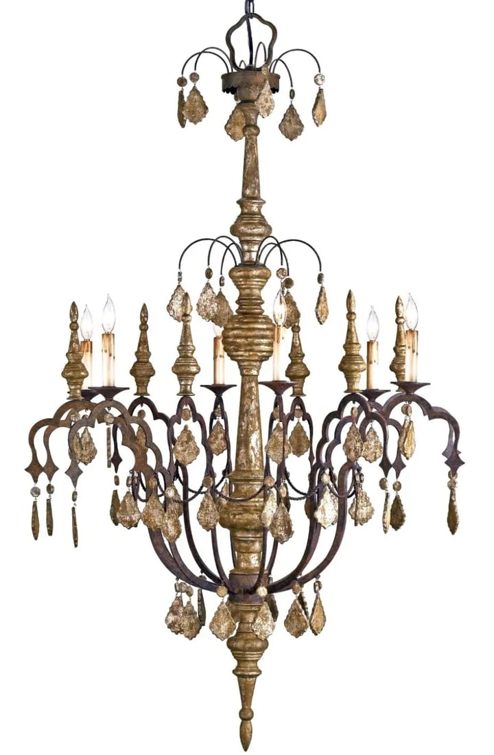 Currey and Co. Transitional Carved Wood and Iron Graycliff Chandelier - 7