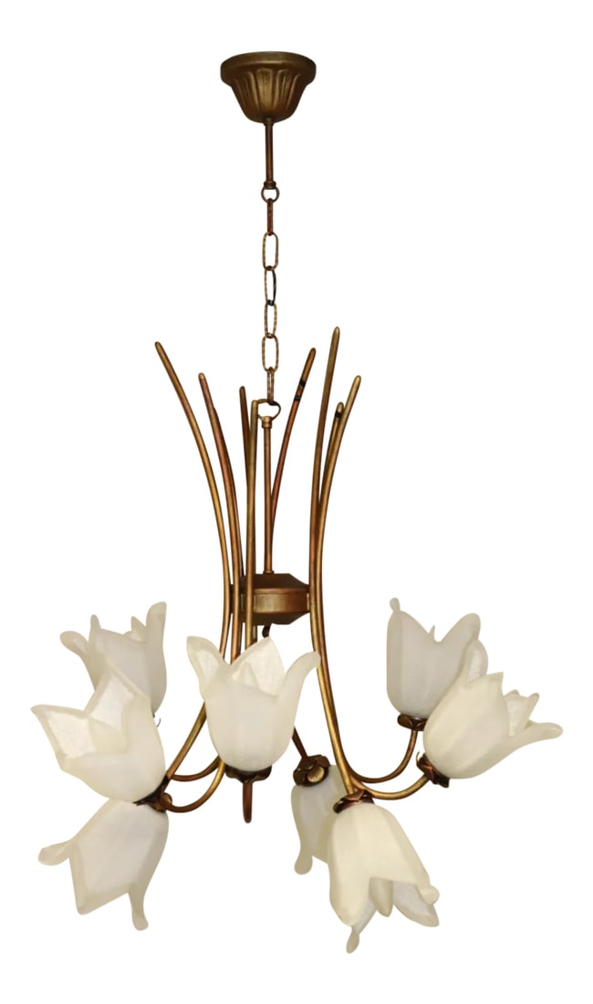 Cierre Studio Italian Handcrafted White Glass Pendant Lamp: Cierre Studio Italian Handcrafted Pendant Lamp Shaded Copper Mounting Finish and Handcrafted White Glass Lily (9) Shades. Also Available In Rose Glass. Trieste SP 6/188 was designed by Cierre Studio